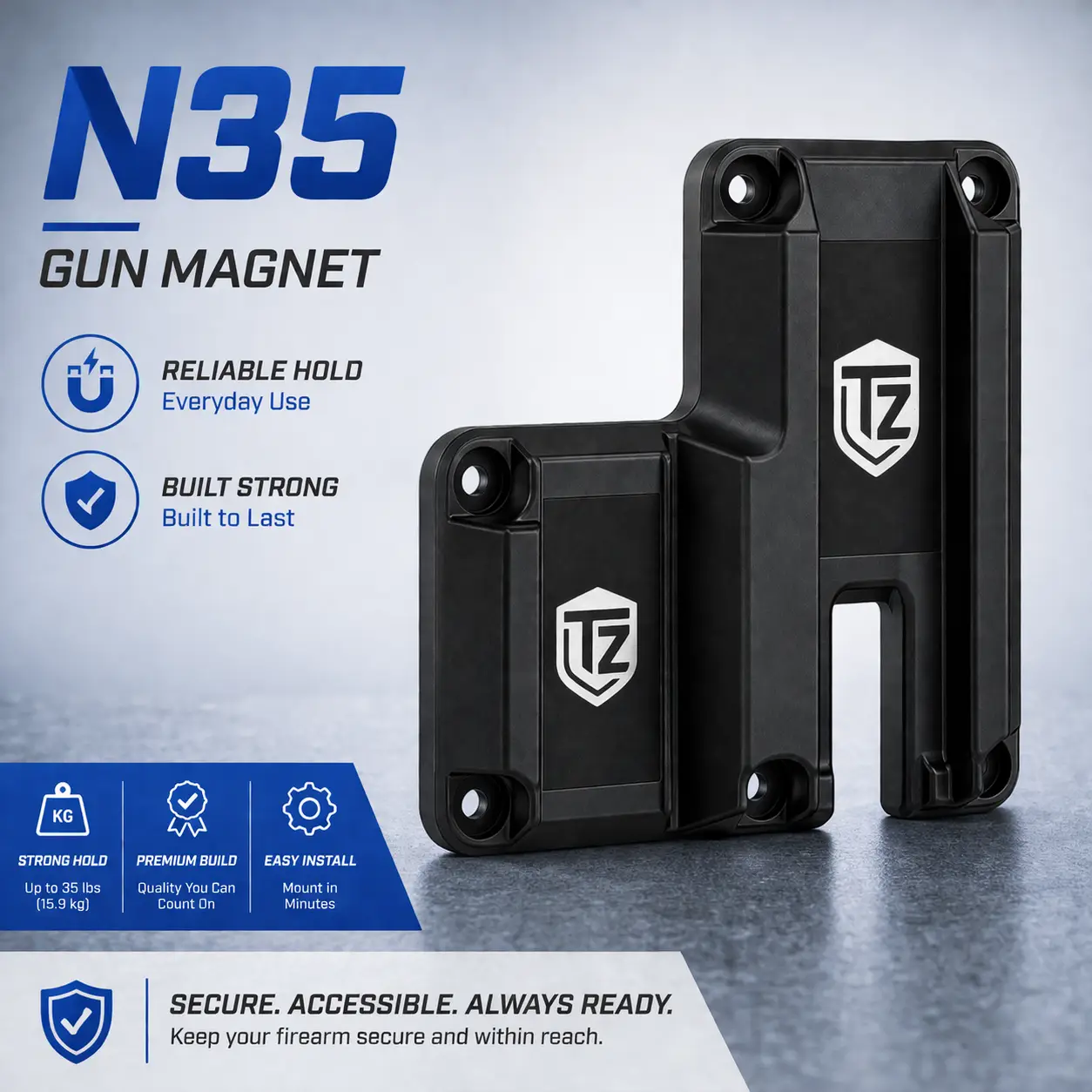 N35 gun magnet mount by TrigZone black magnetic firearm holder for vehicle and home use